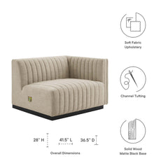 Conjure BlackBeige Channel Tufted Upholstered Fabric Right-Arm Chair - Ornate Home