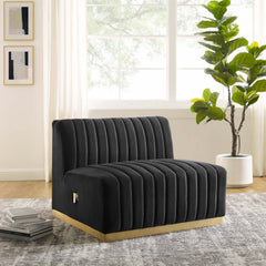 Conjure Gold/Black Channel Tufted Performance Velvet Armless Chair - Ornate Home
