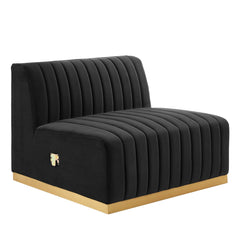 Conjure Gold/Black Channel Tufted Performance Velvet Armless Chair - Ornate Home