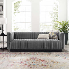 Conjure Gray Channel Tufted Velvet Sofa - Ornate Home