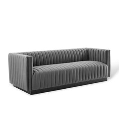 Conjure Gray Channel Tufted Velvet Sofa - Ornate Home