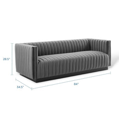 Conjure Gray Channel Tufted Velvet Sofa - Ornate Home