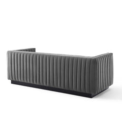 Conjure Gray Channel Tufted Velvet Sofa - Ornate Home