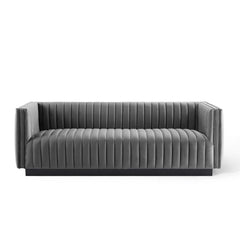 Conjure Gray Channel Tufted Velvet Sofa - Ornate Home