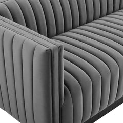Conjure Gray Channel Tufted Velvet Sofa - Ornate Home