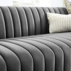 Conjure Gray Channel Tufted Velvet Sofa - Ornate Home