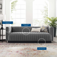 Conjure Gray Channel Tufted Velvet Sofa - Ornate Home