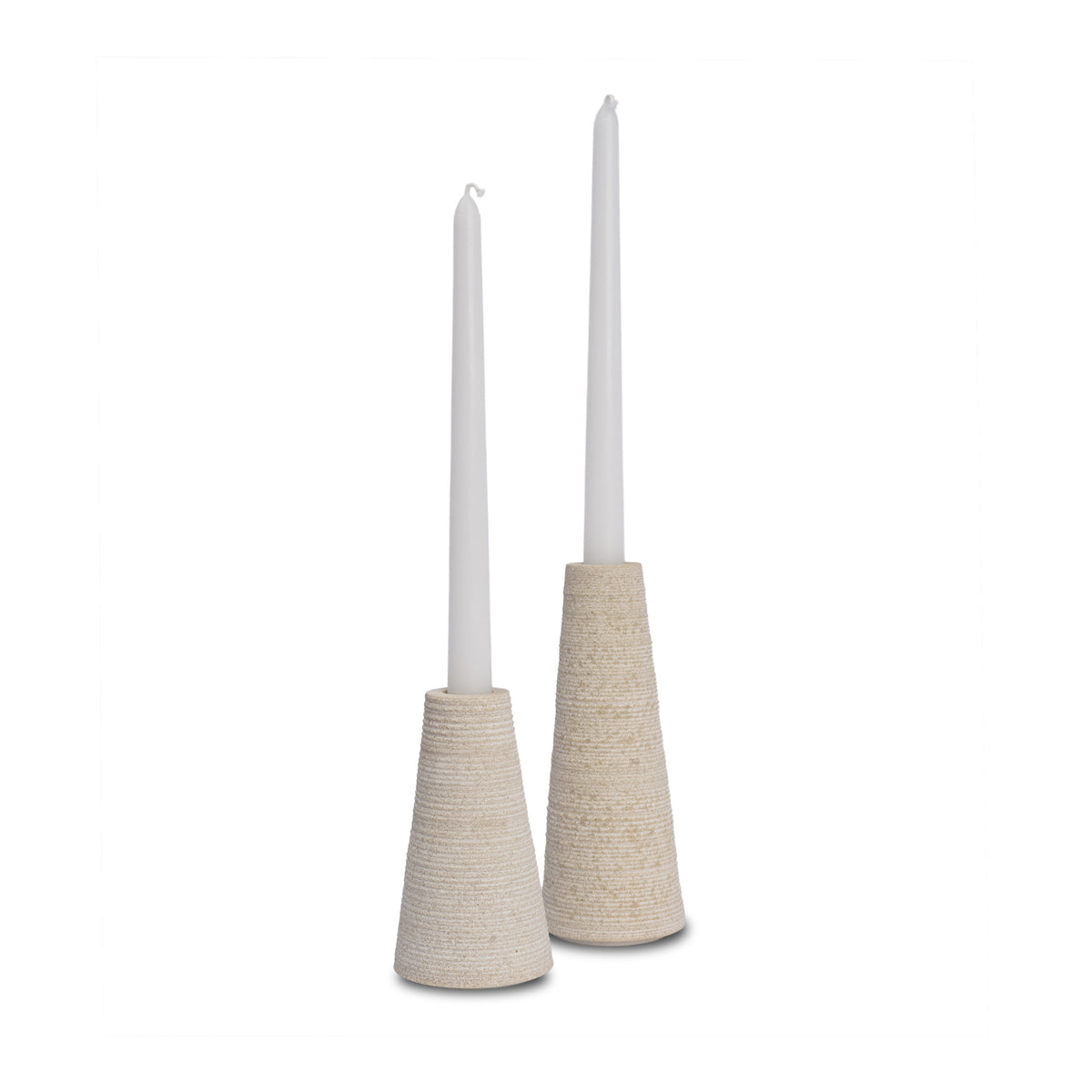 Cono Off-White Marble Cone Shaped Candle Holders (Set of 2)