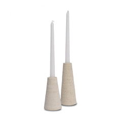 Cono Off-White Marble Cone Shaped Candle Holders (Set of 2)