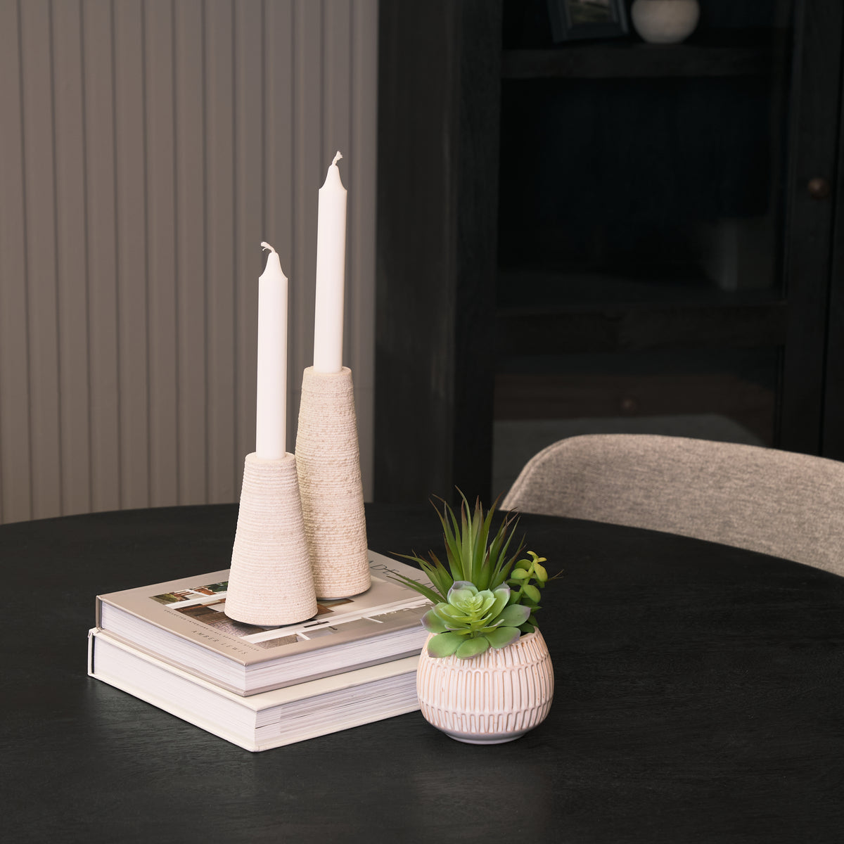 Cono Off-White Marble Cone Shaped Candle Holders (Set of 2)