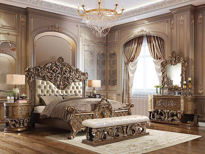 Constantine Brown & Gold Eastern King Bed - Ornate Home