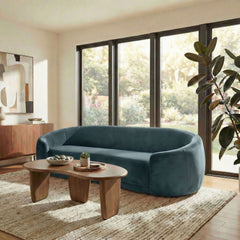 Contessa Cadet Blue Curved Performance Velvet Sofa - Ornate Home