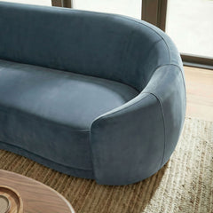 Contessa Cadet Blue Curved Performance Velvet Sofa - Ornate Home