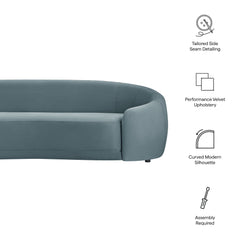 Contessa Cadet Blue Curved Performance Velvet Sofa - Ornate Home
