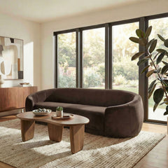 Contessa Chocolate Brown Curved Performance Velvet Sofa - Ornate Home
