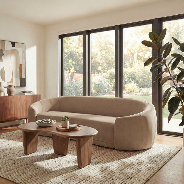 Contessa Taupe Curved Performance Velvet Sofa - Ornate Home