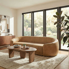 Contessa Toast Curved Vegan Leather Sofa - Ornate Home