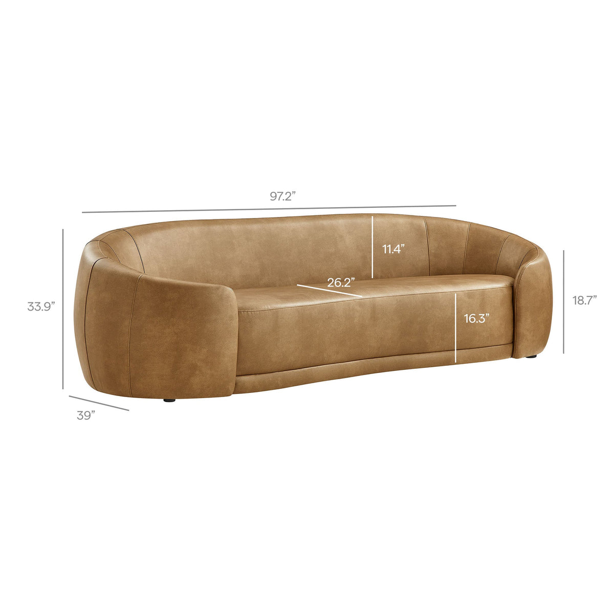 Contessa Toast Curved Vegan Leather Sofa - Ornate Home