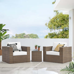 Convene Cappuccino/White 3-Piece Outdoor Patio Furniture Set - Ornate Home