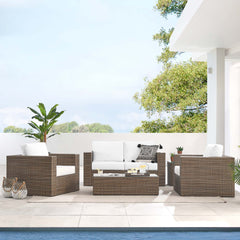 Convene Cappuccino/White 4-Piece Outdoor Patio Furniture Set - Ornate Home