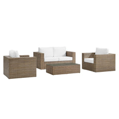 Convene Cappuccino/White 4-Piece Outdoor Patio Furniture Set - Ornate Home