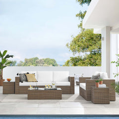 Convene Cappuccino/White 5-Piece Outdoor Patio Furniture Set - Ornate Home