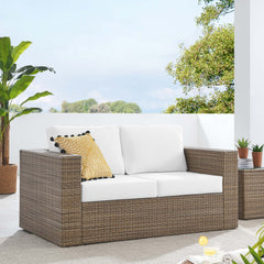 Convene Cappuccino/White Outdoor Patio Loveseat - Ornate Home
