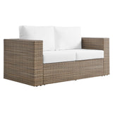 Convene Cappuccino/White Outdoor Patio Loveseat - Ornate Home