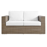 Convene Cappuccino/White Outdoor Patio Loveseat - Ornate Home