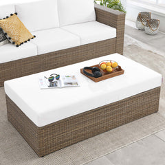 Convene Cappuccino/White Outdoor Patio Rectangle Ottoman - Ornate Home