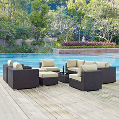 Convene Espresso/Beige 10 Piece Outdoor Patio Sectional Set - Ornate Home
