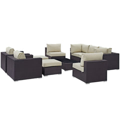 Convene Espresso/Beige 10 Piece Outdoor Patio Sectional Set - Ornate Home