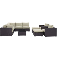 Convene Espresso/Beige 10 Piece Outdoor Patio Sectional Set - Ornate Home