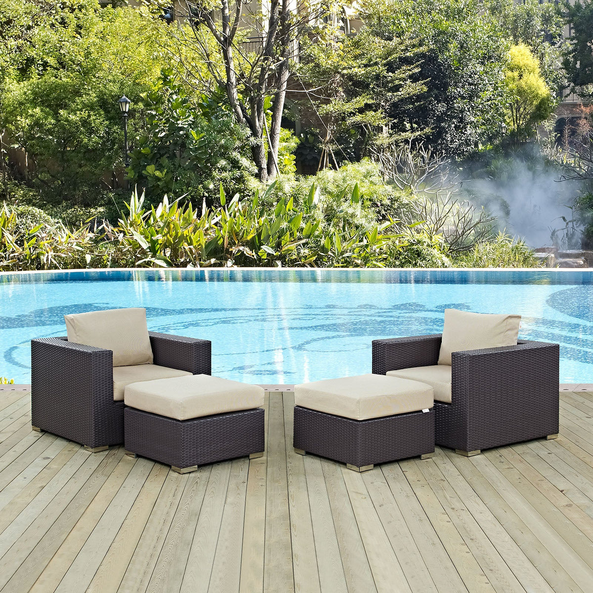 Convene Espresso/Beige 4 Piece Outdoor Patio Sectional Set - Ornate Home