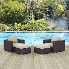Convene Espresso/Beige 4 Piece Outdoor Patio Sectional Set - Ornate Home