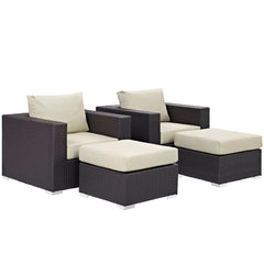 Convene Espresso/Beige 4 Piece Outdoor Patio Sectional Set - Ornate Home