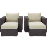 Convene Espresso/Beige 4 Piece Outdoor Patio Sectional Set - Ornate Home