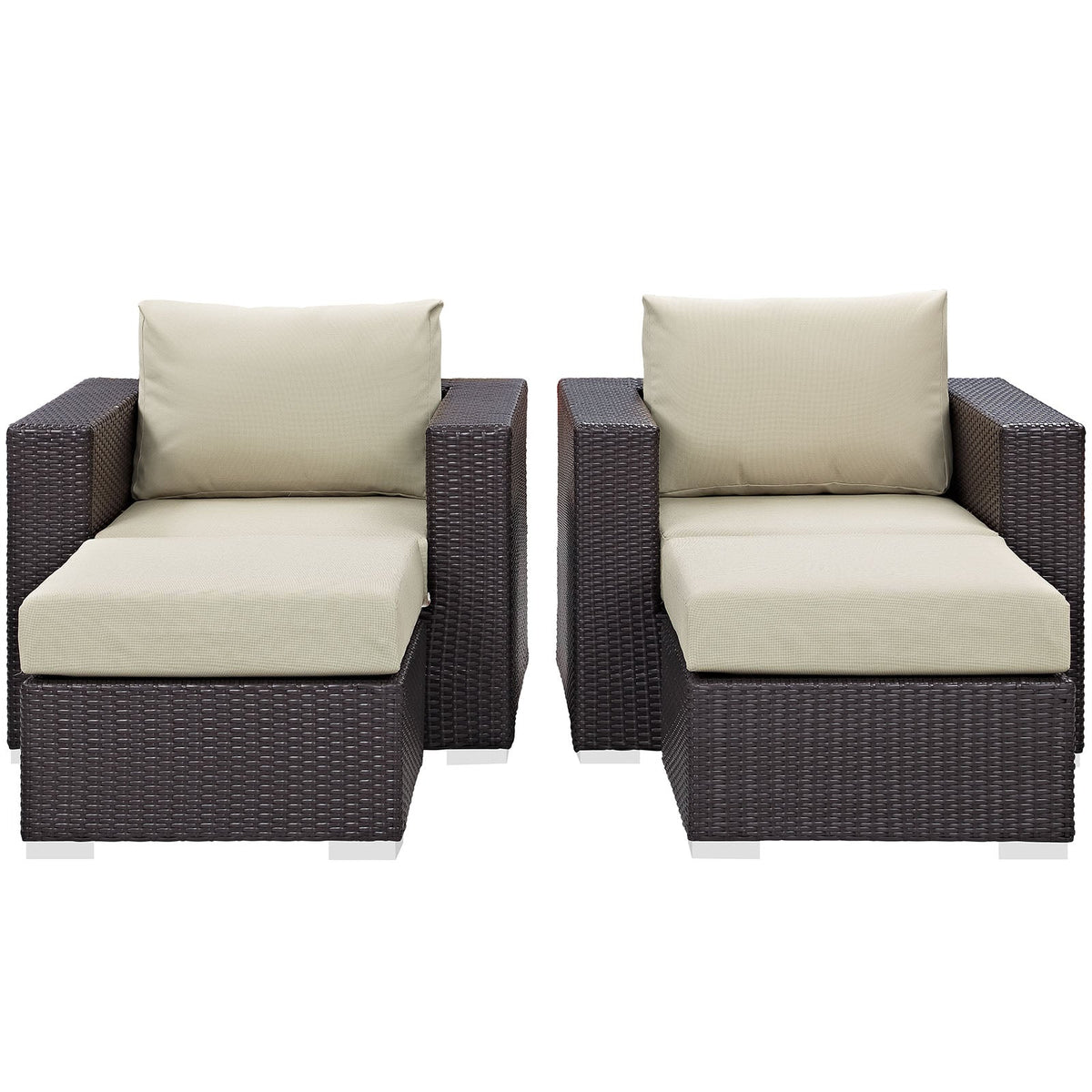Convene Espresso/Beige 4 Piece Outdoor Patio Sectional Set - Ornate Home
