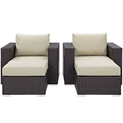 Convene Espresso/Beige 4 Piece Outdoor Patio Sectional Set - Ornate Home