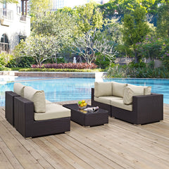 Convene Espresso/Beige 5 Piece Outdoor Patio Sectional Set - 67x134" - Ornate Home