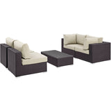 Convene Espresso/Beige 5 Piece Outdoor Patio Sectional Set - 67x134" - Ornate Home