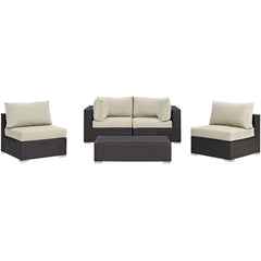 Convene Espresso/Beige 5 Piece Outdoor Patio Sectional Set - 67x134" - Ornate Home