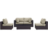 Convene Espresso/Beige 5 Piece Outdoor Patio Sectional Set - 67x134" - Ornate Home