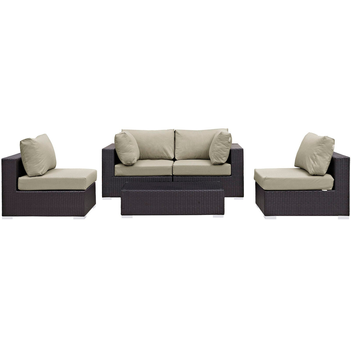 Convene Espresso/Beige 5 Piece Outdoor Patio Sectional Set - 67x134" - Ornate Home