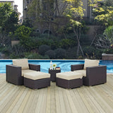 Convene Espresso/Beige 5 Piece Outdoor Patio Sectional Set - 70x92.5" - Ornate Home