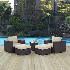 Convene Espresso/Beige 5 Piece Outdoor Patio Sectional Set - 70x92.5" - Ornate Home