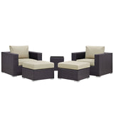 Convene Espresso/Beige 5 Piece Outdoor Patio Sectional Set - 70x92.5" - Ornate Home