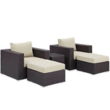 Convene Espresso/Beige 5 Piece Outdoor Patio Sectional Set - 70x92.5" - Ornate Home