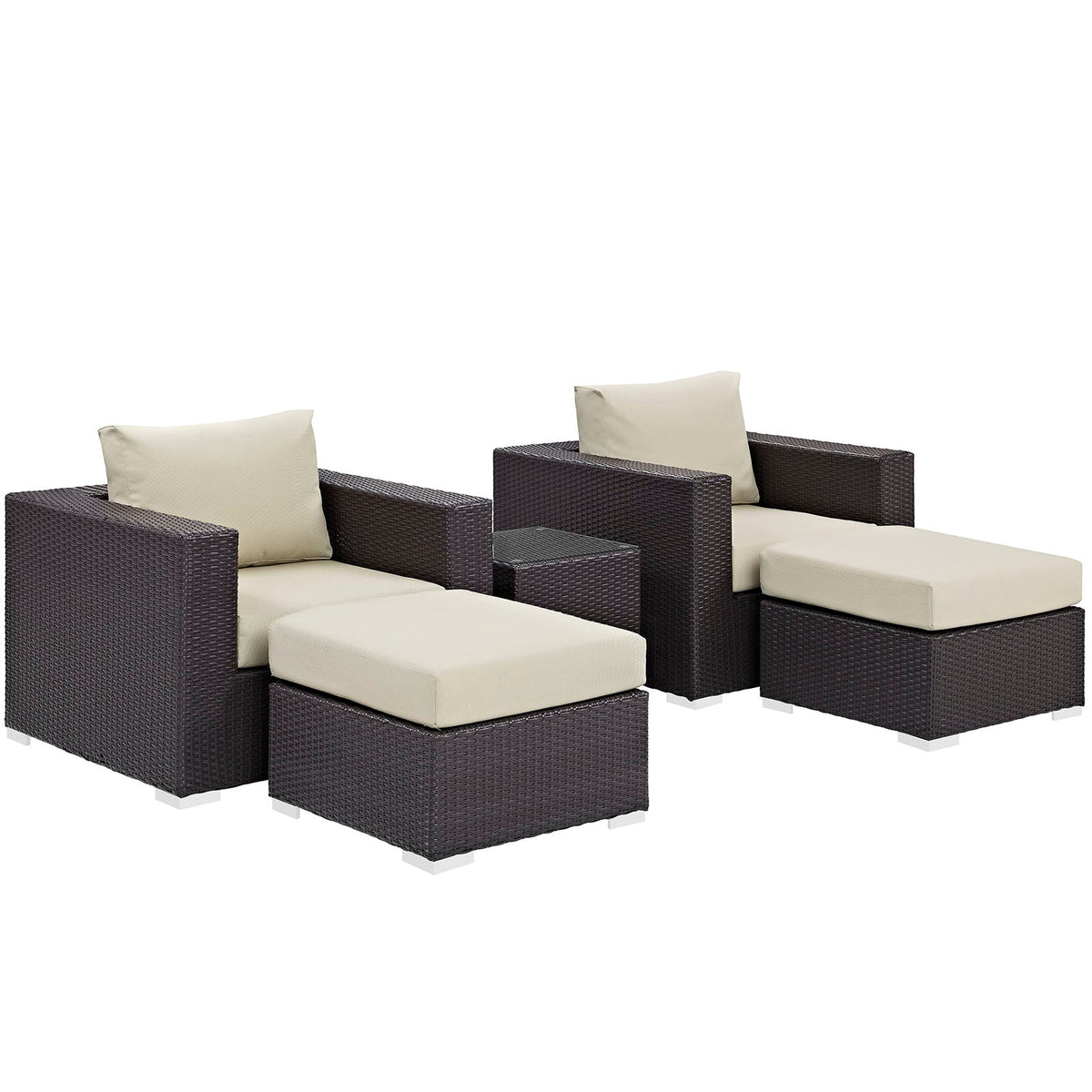 Convene Espresso/Beige 5 Piece Outdoor Patio Sectional Set - 70x92.5" - Ornate Home