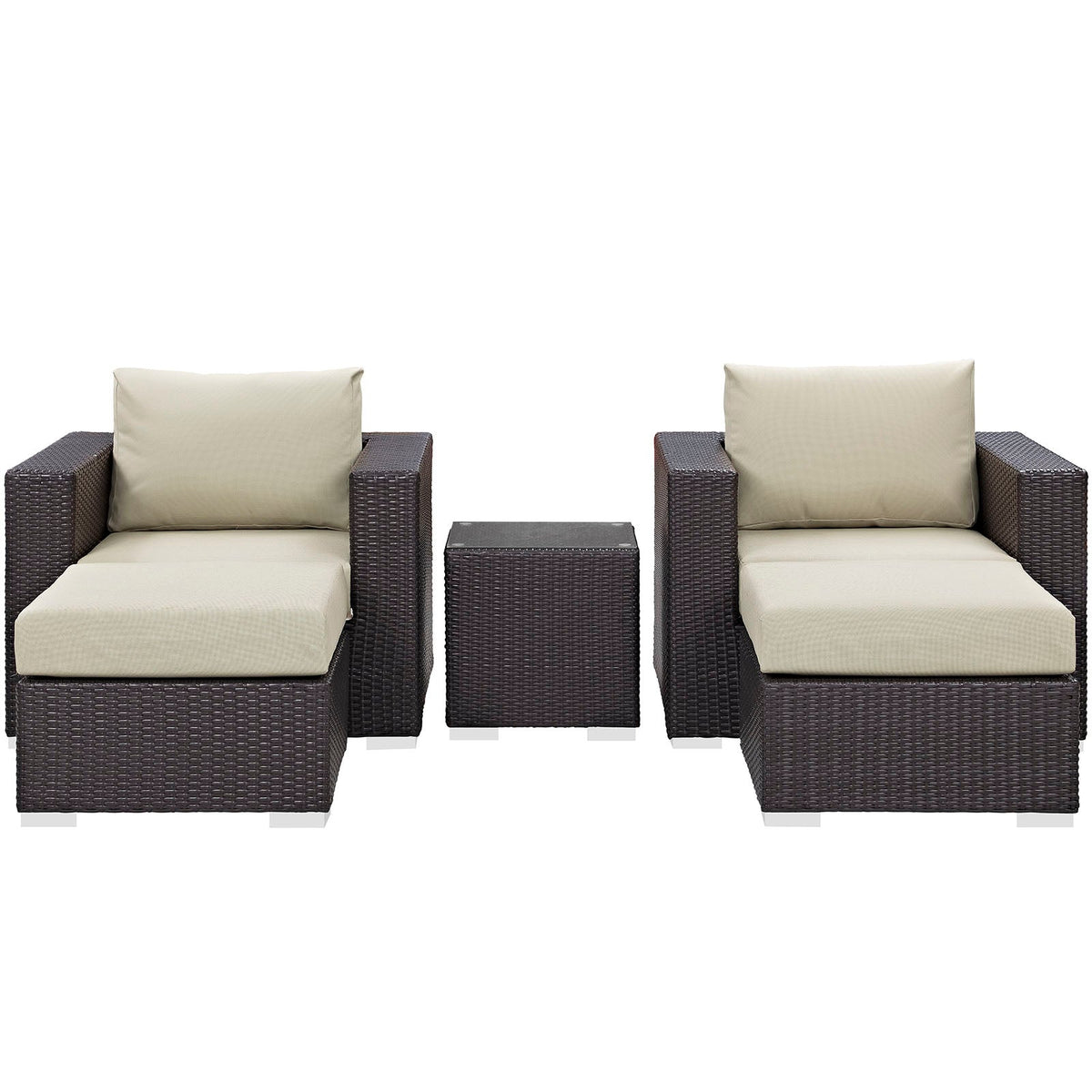 Convene Espresso/Beige 5 Piece Outdoor Patio Sectional Set - 70x92.5" - Ornate Home